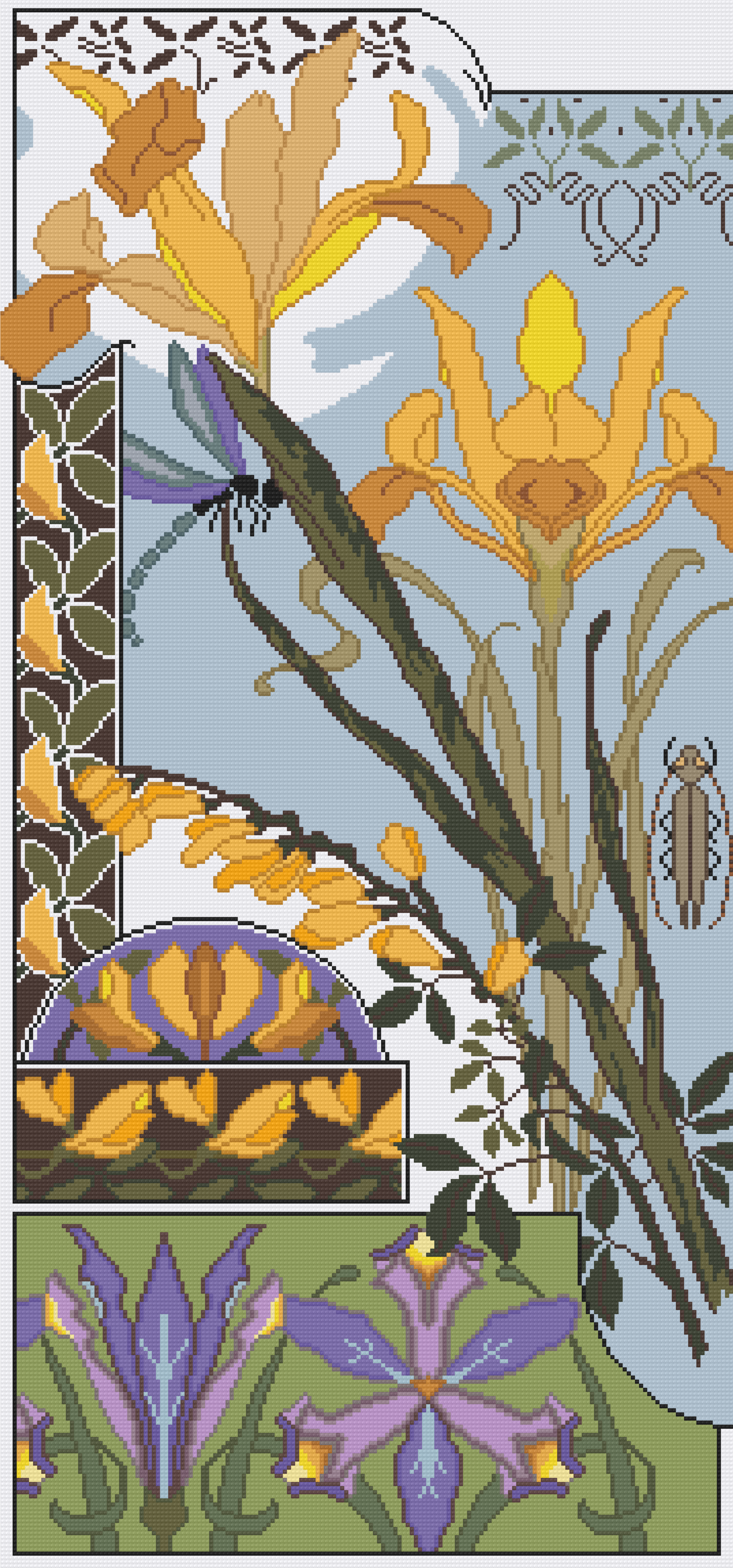 Iris and Laburnum Floral Panel